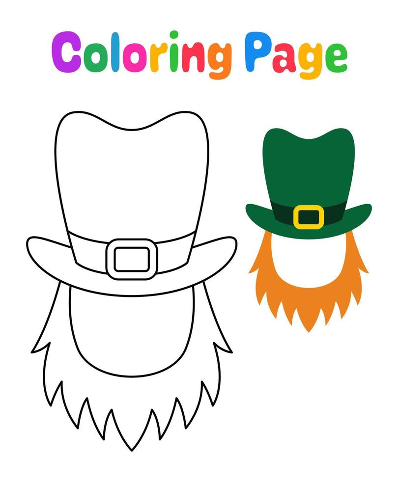 Coloring page with Leprechaun Hat with Beard for kids vector