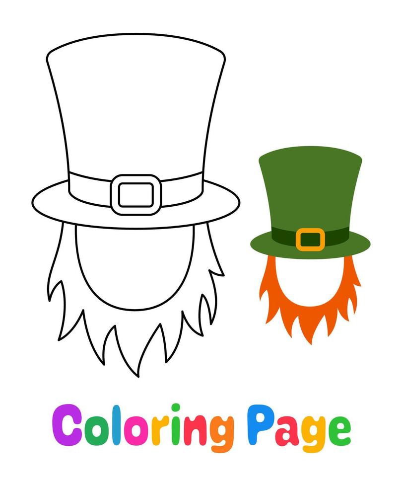 Coloring page with Leprechaun Hat with Beard for kids vector