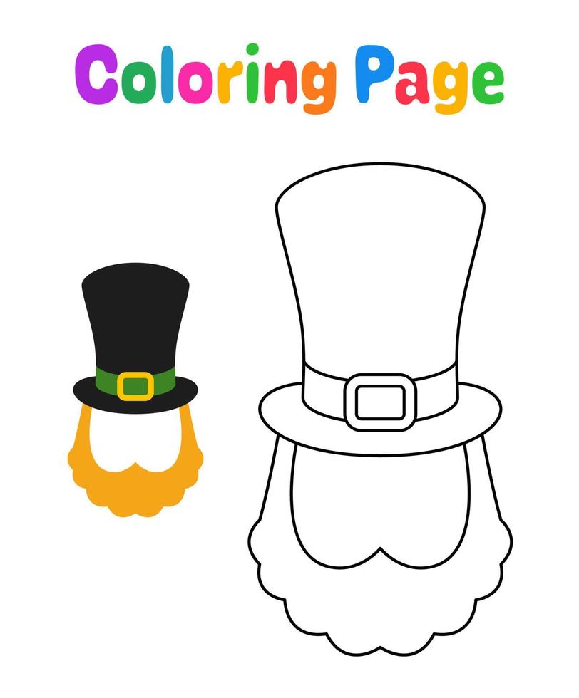 Coloring page with Leprechaun Hat with Beard for kids vector