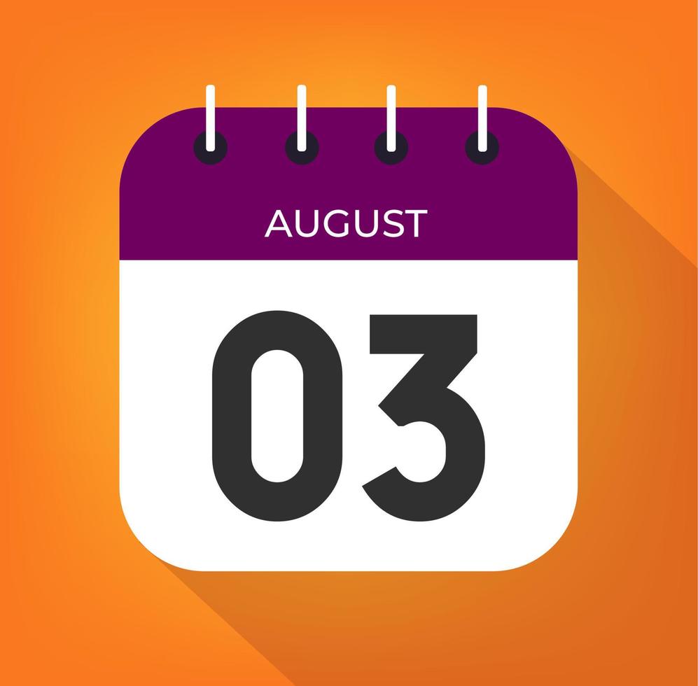 August day 3. Number three on a white paper with purple color border on a orange background vector