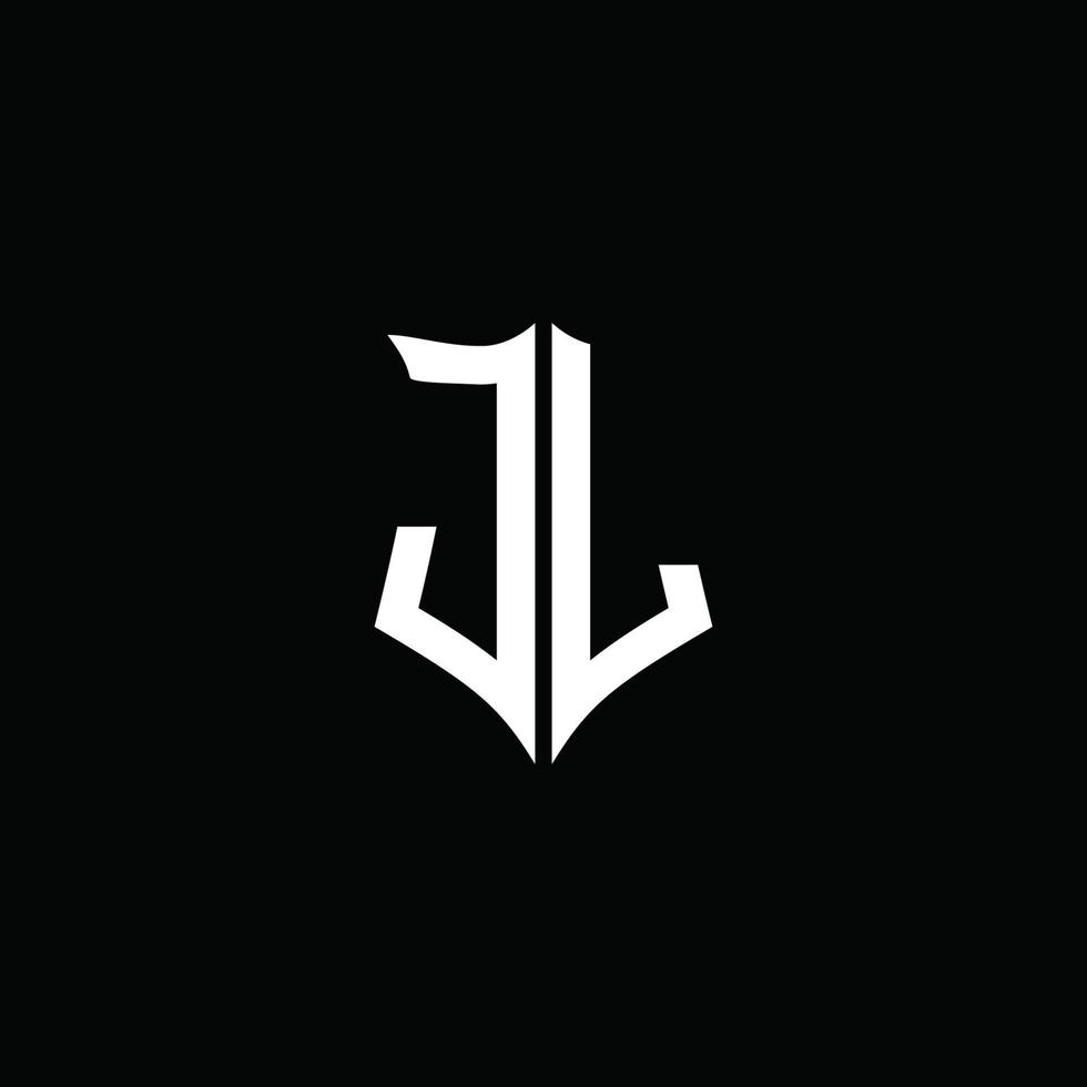Cinta del logotipo de la letra del monograma de JL con el estilo del escudo aislado en fondo negro vector