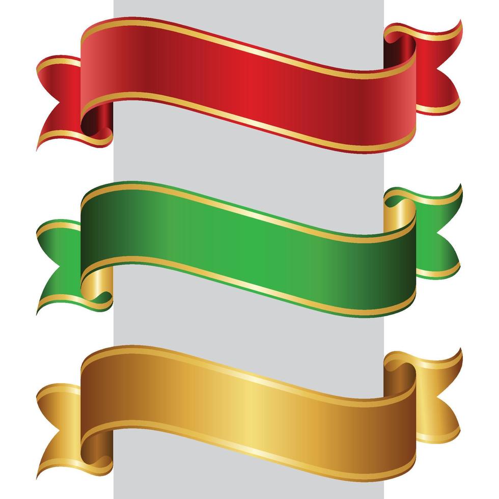 Elegant Red, Green and Golden Ribbon Banner Vector Illustration.