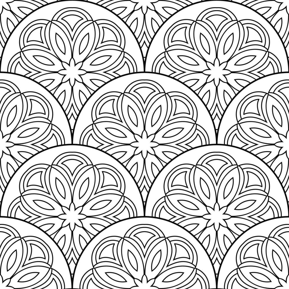 Abstract mandala fish scale seamless pattern. Ornamental tile, mosaic background. Floral patchwork infinity card. Arabic, Indian, ottoman motifs. vector