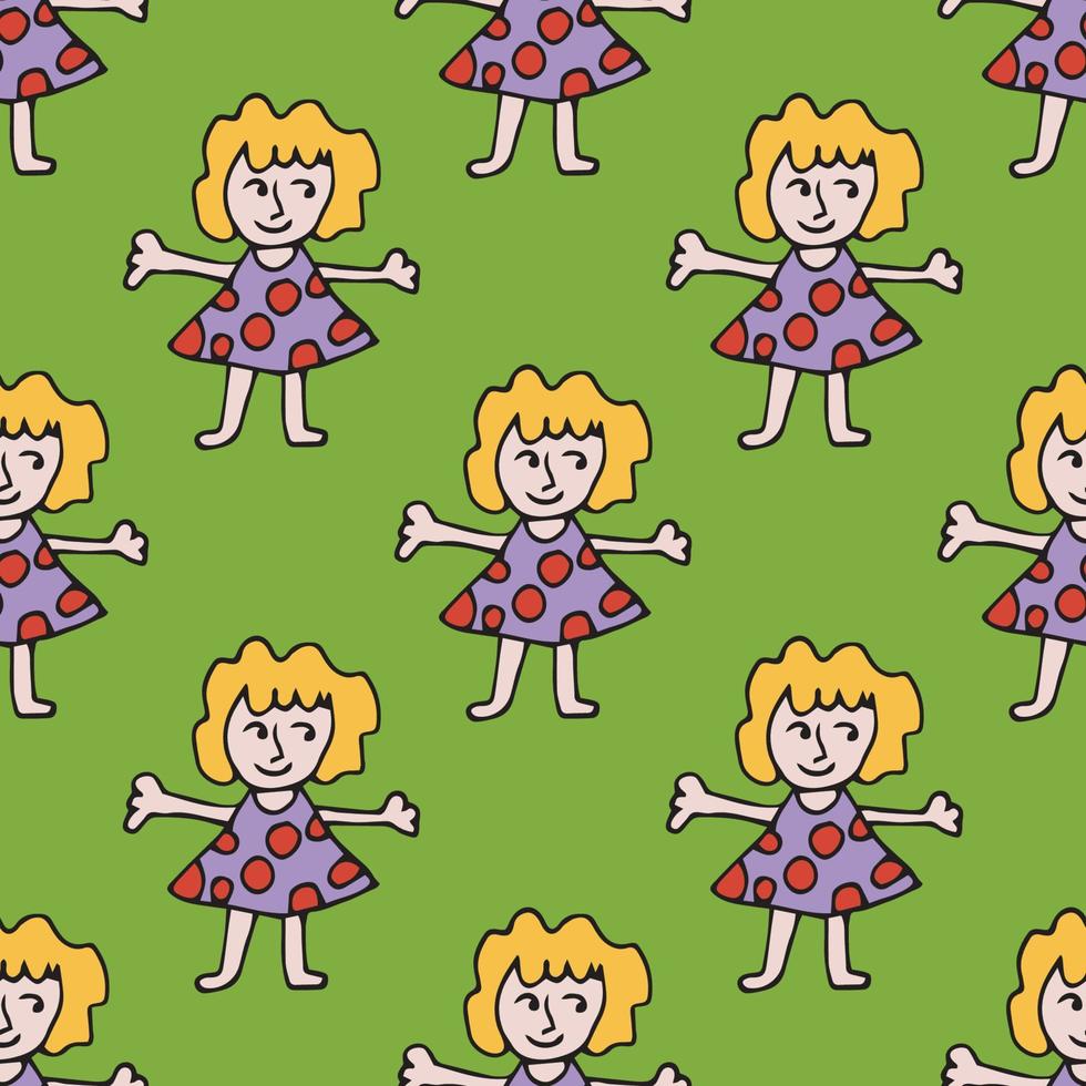Cartoon doodle woman seamless pattern. People background. vector