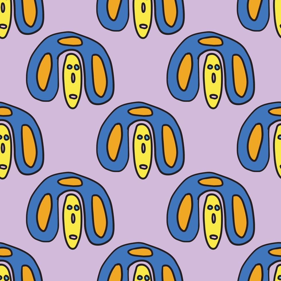 Cute modern abstract mask, face doodle seamless pattern. vector