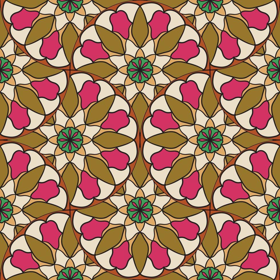 Abstract mandala fish scale seamless pattern. Ornamental tile, mosaic background. Floral patchwork infinity card. Arabic, Indian, ottoman motifs. vector