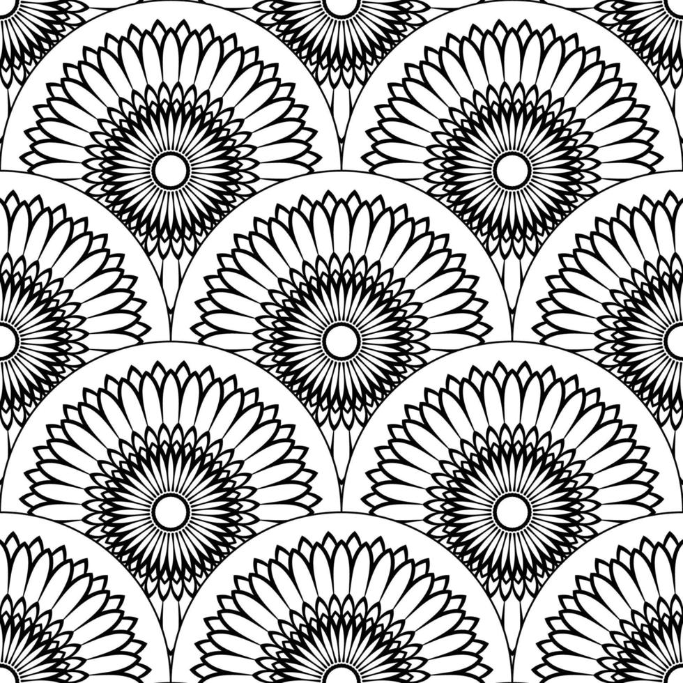 Abstract mandala fish scale seamless pattern. Ornamental tile, mosaic background. Floral patchwork infinity card. Arabic, Indian, ottoman motifs. vector