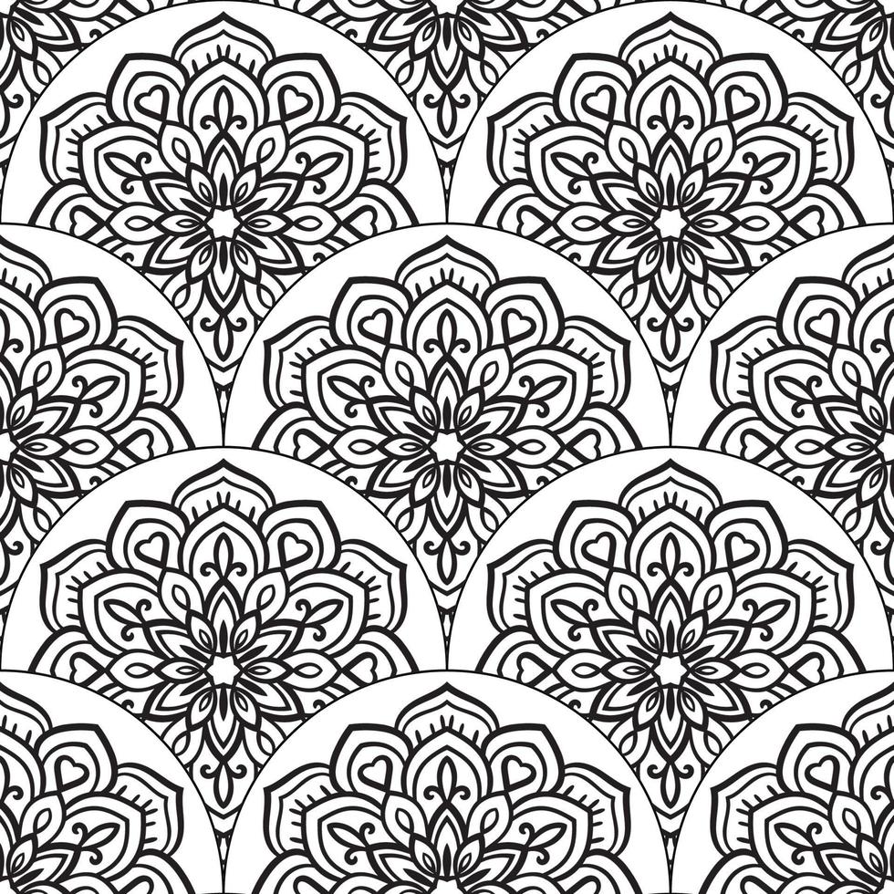 Abstract mandala fish scale seamless pattern. Ornamental tile, mosaic background. Floral patchwork infinity card. Arabic, Indian, ottoman motifs. vector