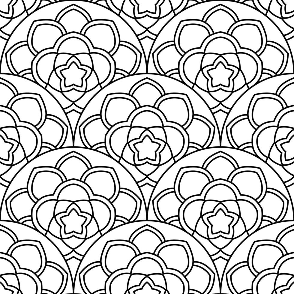 Abstract mandala fish scale seamless pattern. Ornamental tile, mosaic background. Floral patchwork infinity card. Arabic, Indian, ottoman motifs. vector