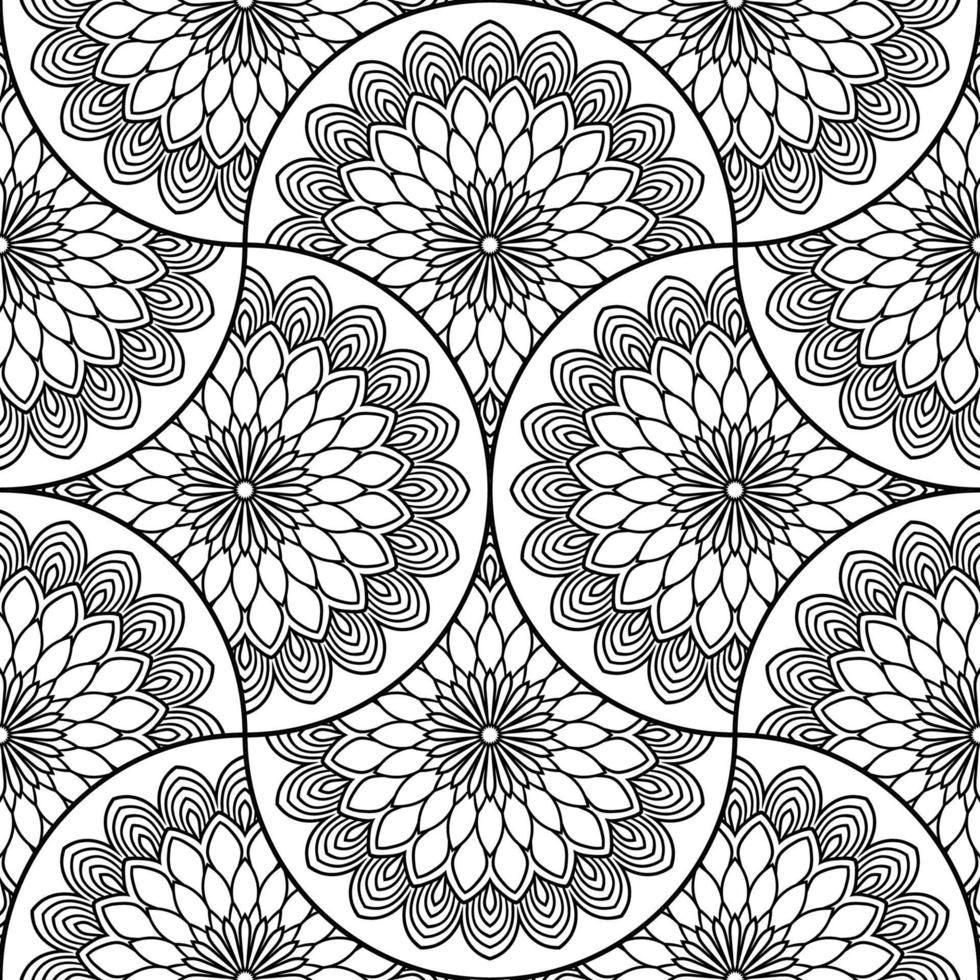 Abstract mandala fish scale seamless pattern. Ornamental tile, mosaic background. Floral patchwork infinity card. Arabic, Indian, ottoman motifs. vector