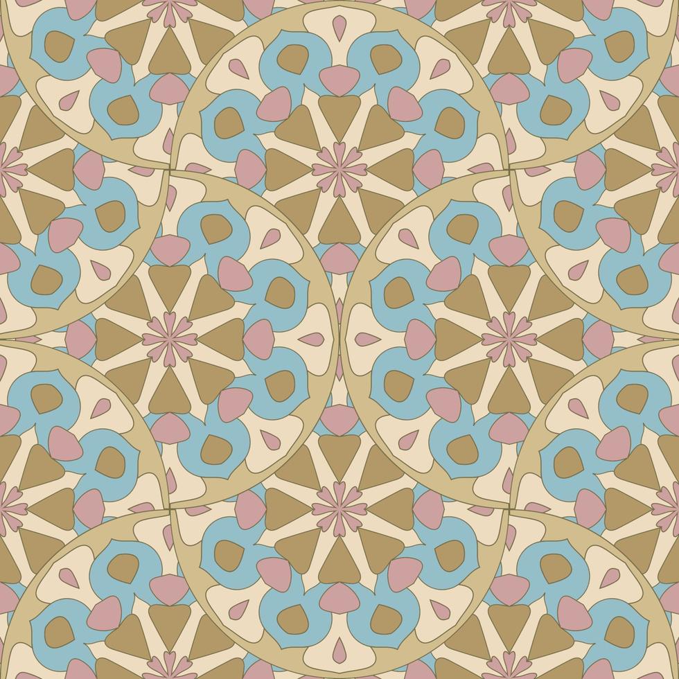 Abstract mandala fish scale seamless pattern. Ornamental tile, mosaic background. Floral patchwork infinity card. Arabic, Indian, ottoman motifs. vector