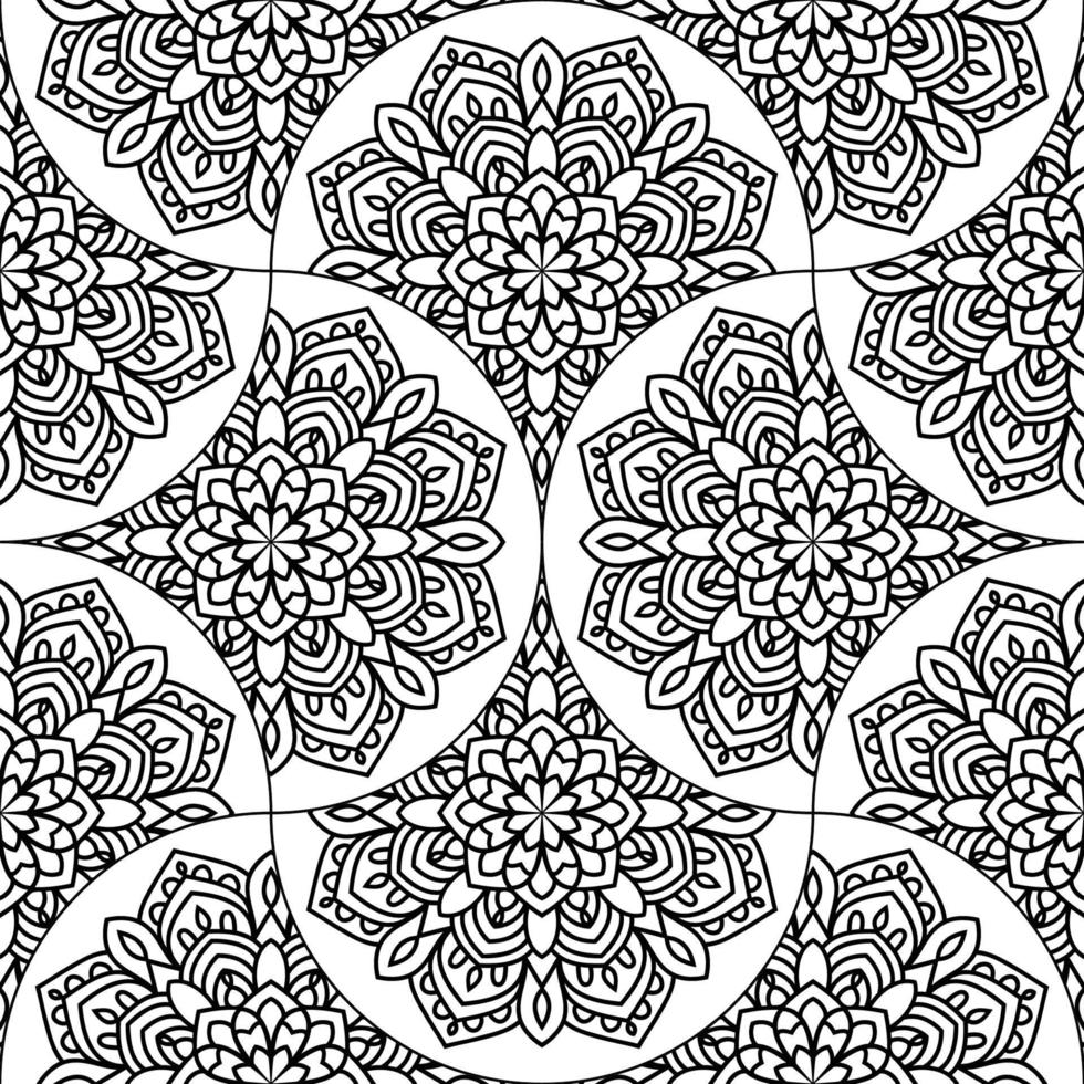 Abstract mandala fish scale seamless pattern. Ornamental tile, mosaic background. Floral patchwork infinity card. Arabic, Indian, ottoman motifs. vector