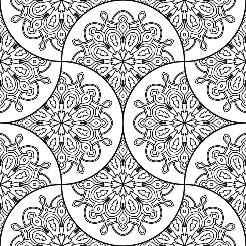 Abstract mandala fish scale seamless pattern. Ornamental tile, mosaic background. Floral patchwork infinity card. Arabic, Indian, ottoman motifs. vector