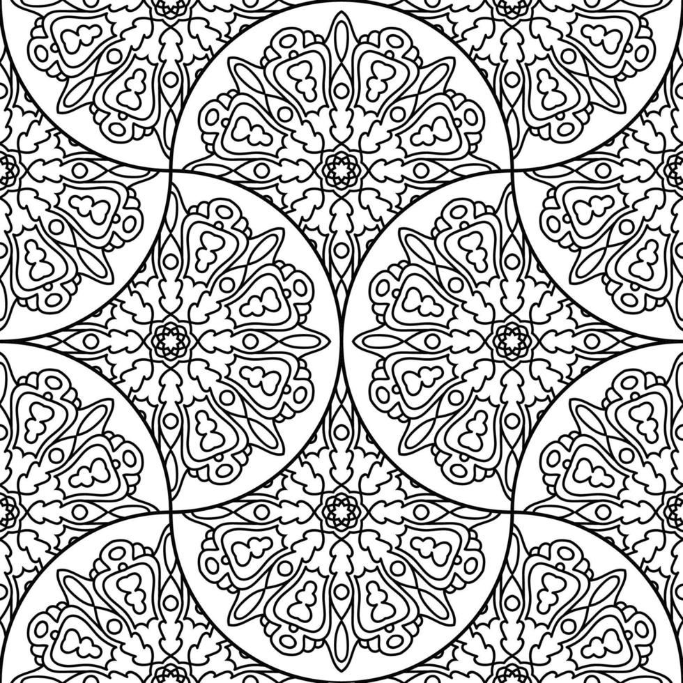 Abstract mandala fish scale seamless pattern. Ornamental tile, mosaic background. Floral patchwork infinity card. Arabic, Indian, ottoman motifs. vector