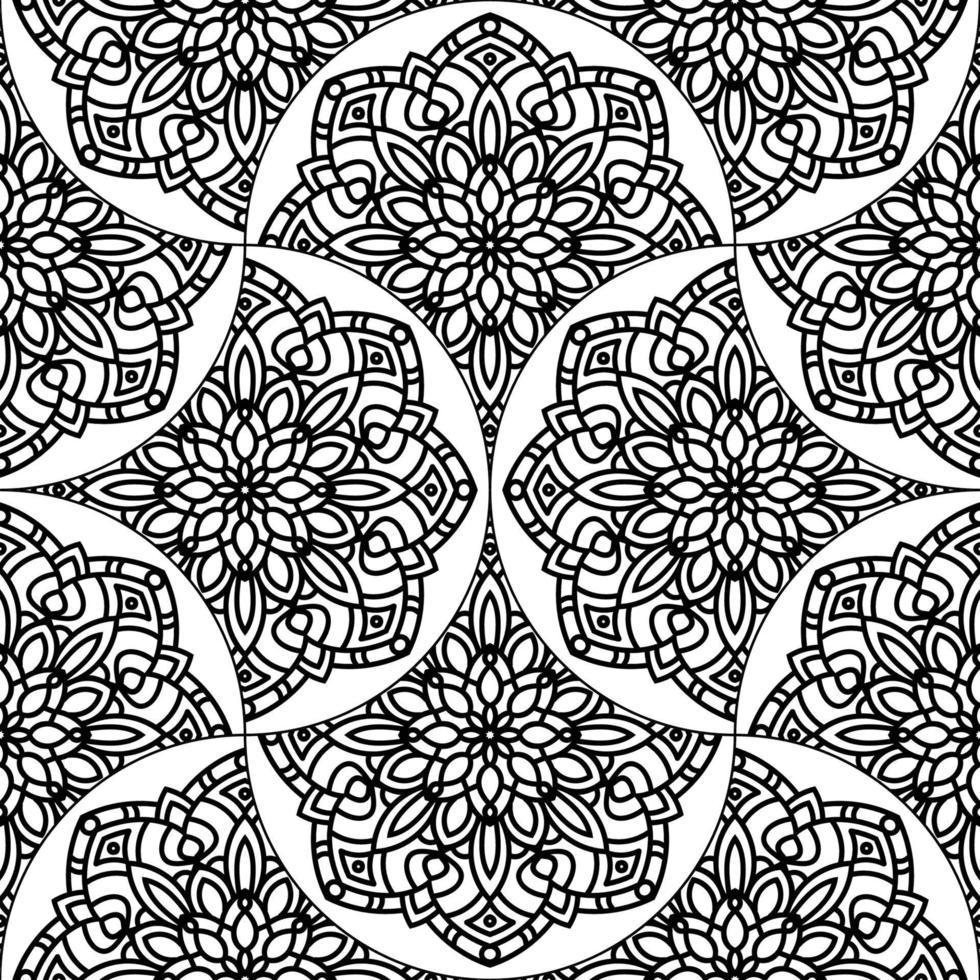 Abstract mandala fish scale seamless pattern. Ornamental tile, mosaic background. Floral patchwork infinity card. Arabic, Indian, ottoman motifs. vector