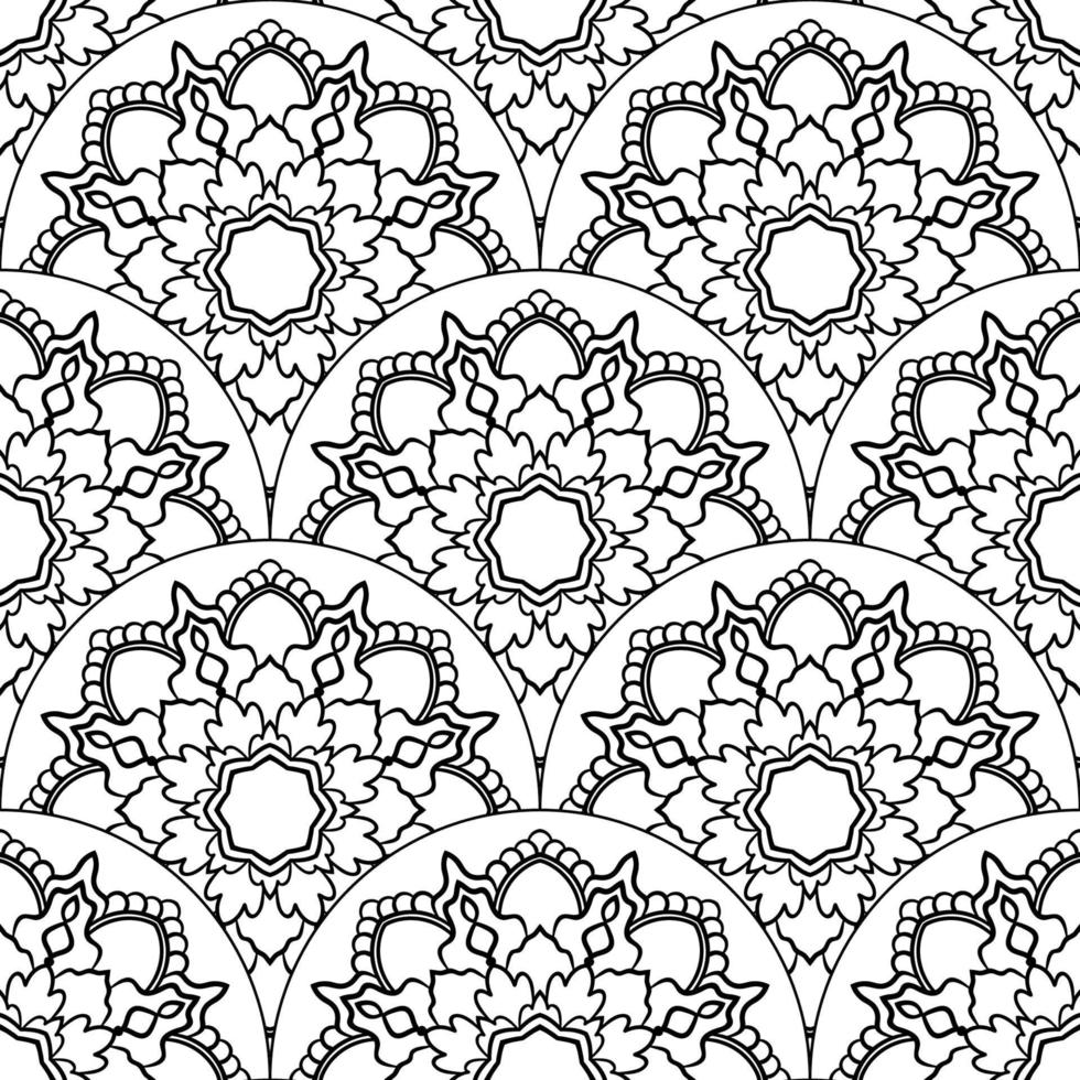 Abstract mandala fish scale seamless pattern. Ornamental tile, mosaic background. Floral patchwork infinity card. Arabic, Indian, ottoman motifs. vector