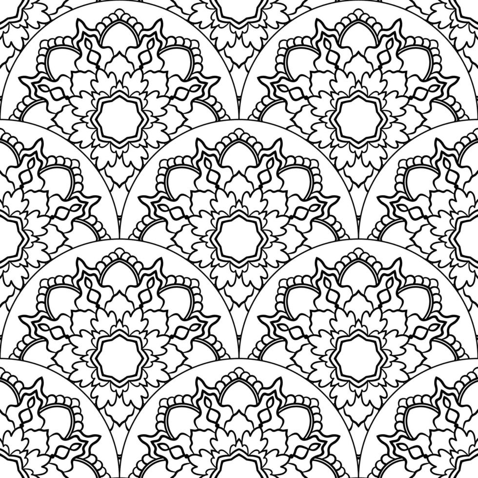 Abstract mandala fish scale seamless pattern. Ornamental tile, mosaic background. Floral patchwork infinity card. Arabic, Indian, ottoman motifs. vector