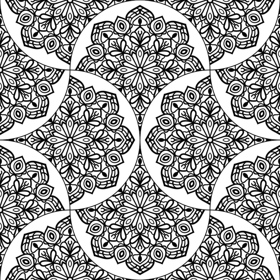 Abstract mandala fish scale seamless pattern. Ornamental tile, mosaic background. Floral patchwork infinity card. Arabic, Indian, ottoman motifs. vector