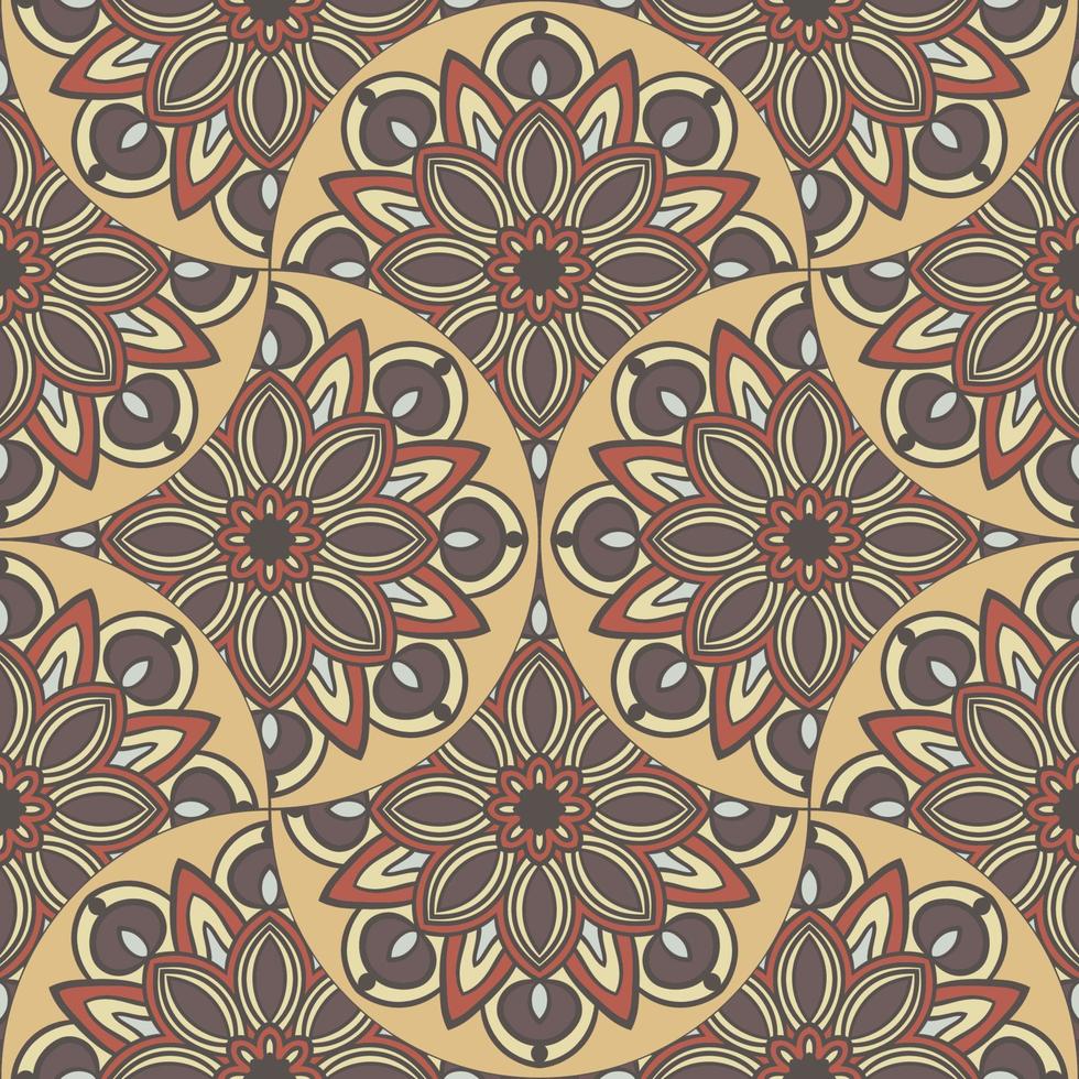 Abstract mandala fish scale seamless pattern. Ornamental tile, mosaic background. Floral patchwork infinity card. Arabic, Indian, ottoman motifs. vector