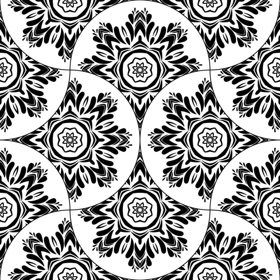 Abstract mandala fish scale seamless pattern. Ornamental tile, mosaic background. Floral patchwork infinity card. Arabic, Indian, ottoman motifs. vector