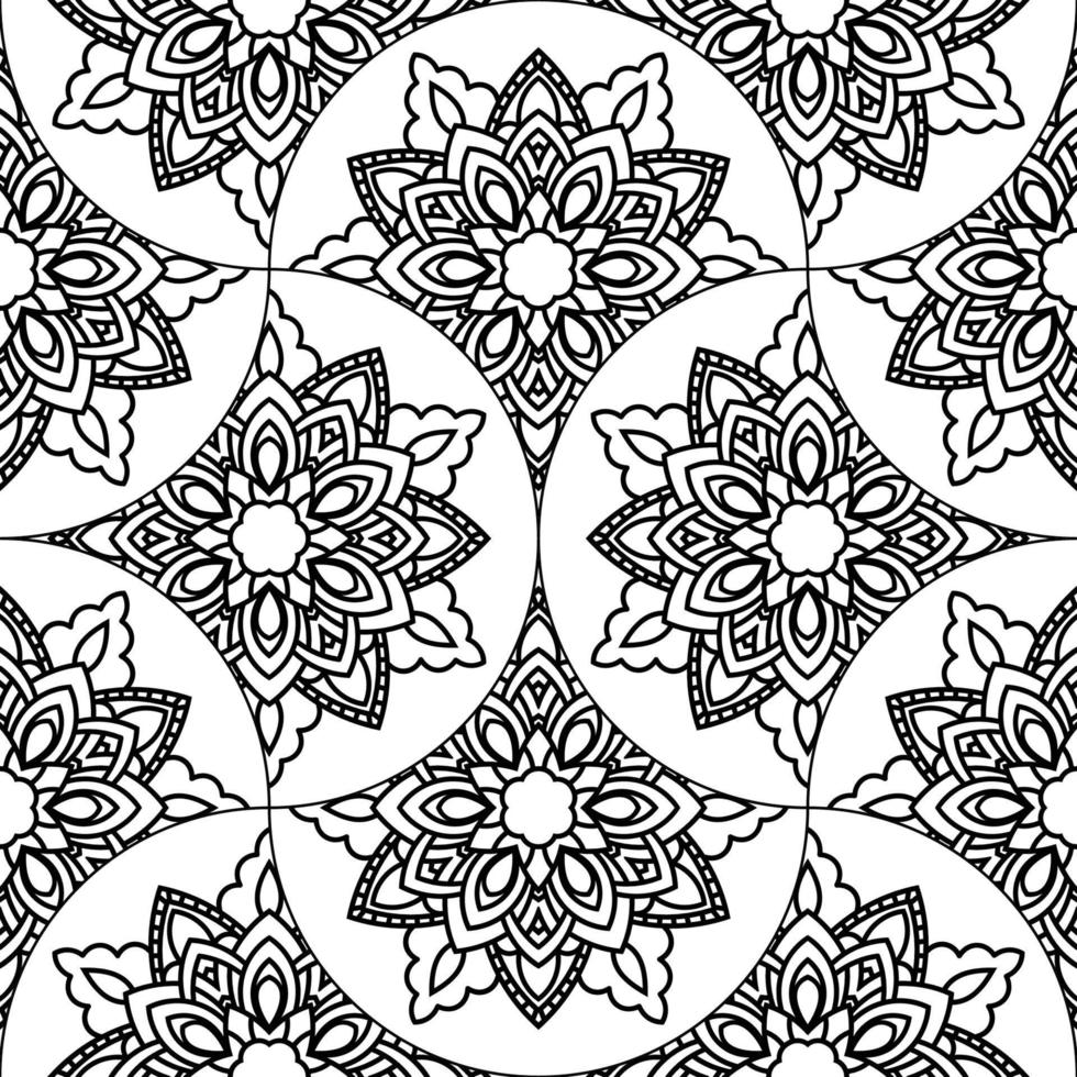 Abstract mandala fish scale seamless pattern. Ornamental tile, mosaic background. Floral patchwork infinity card. Arabic, Indian, ottoman motifs. vector