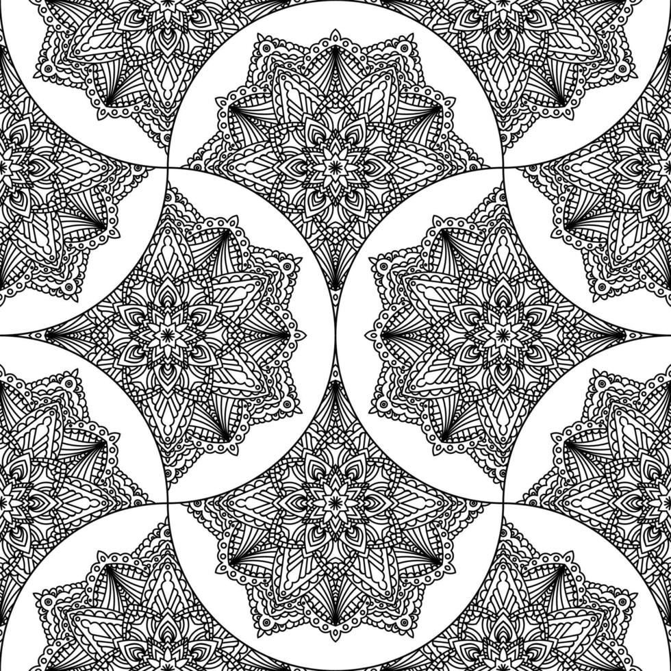 Abstract mandala fish scale seamless pattern. Ornamental tile, mosaic background. Floral patchwork infinity card. Arabic, Indian, ottoman motifs. vector
