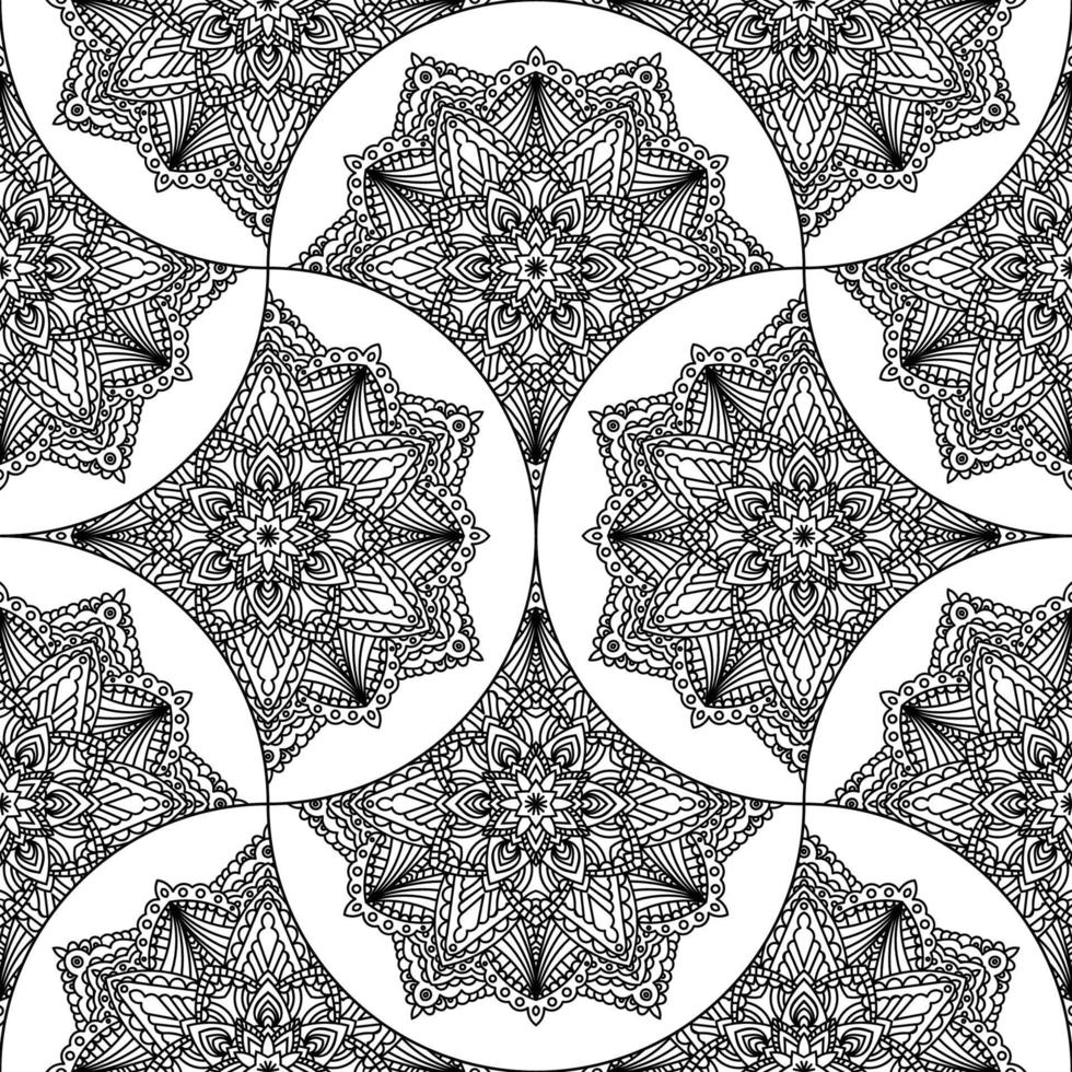 Abstract mandala fish scale seamless pattern. Ornamental tile, mosaic background. Floral patchwork infinity card. Arabic, Indian, ottoman motifs. vector