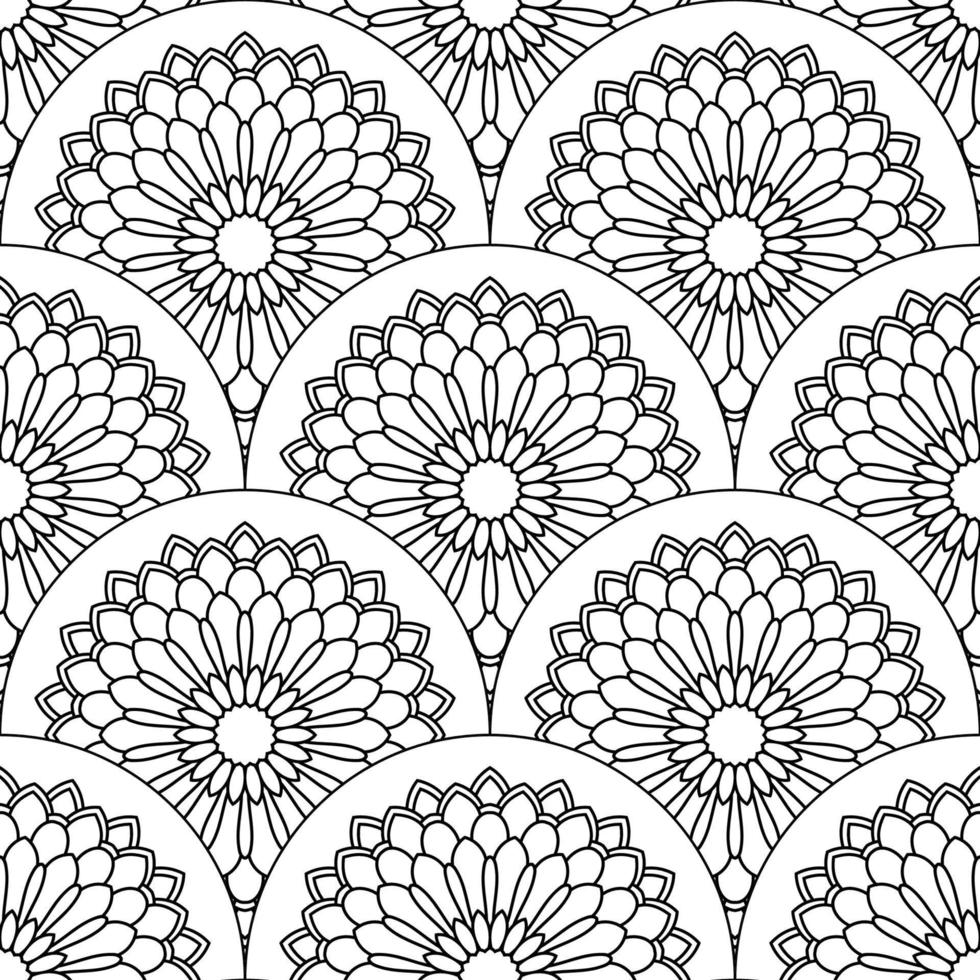 Abstract mandala fish scale seamless pattern. Ornamental tile, mosaic background. Floral patchwork infinity card. Arabic, Indian, ottoman motifs. vector