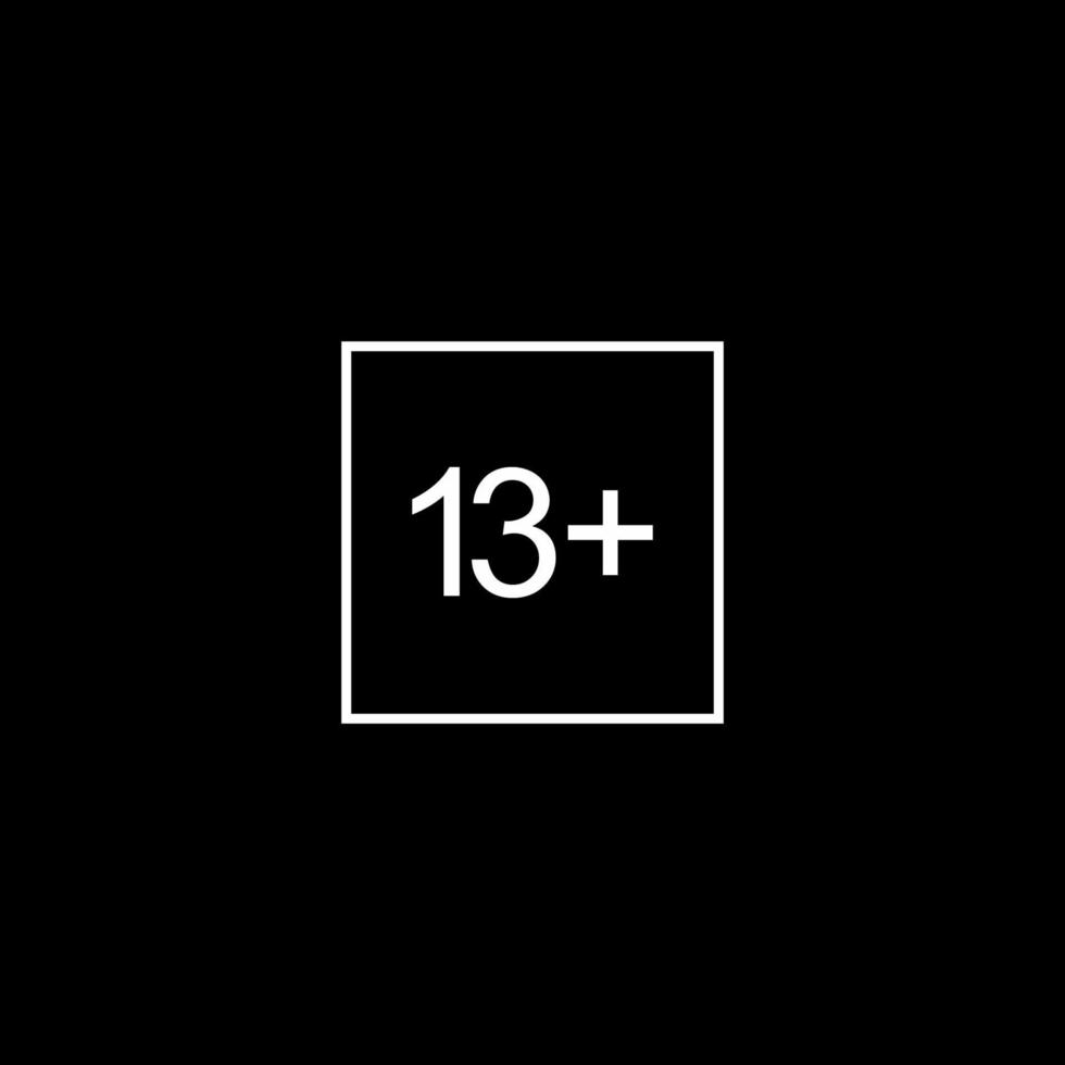 Sign of Adult Only Icon Symbol for Thirteen Plus or 13 Plus Age. Vector Illustration