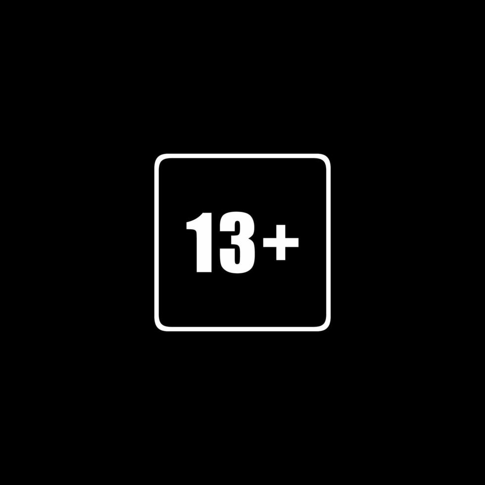 Sign of Adult Only Icon Symbol for Thirteen Plus or 13 Plus Age. Vector Illustration