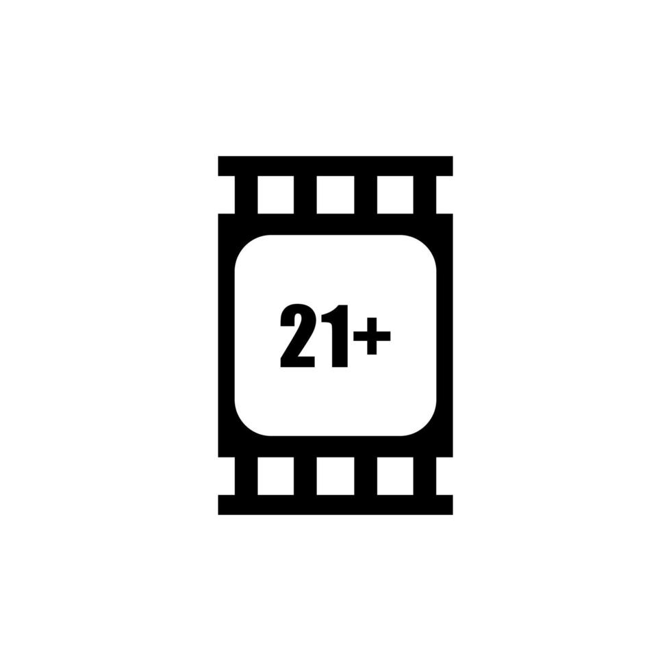 Sign of Adult Only for Eighteen Plus or Twenty One Plus Age in the Filmstrip. Age Rating Movie Icon Symbol for Movie Poster, Apps, Website or Graphic Design Element. Vector Illustration