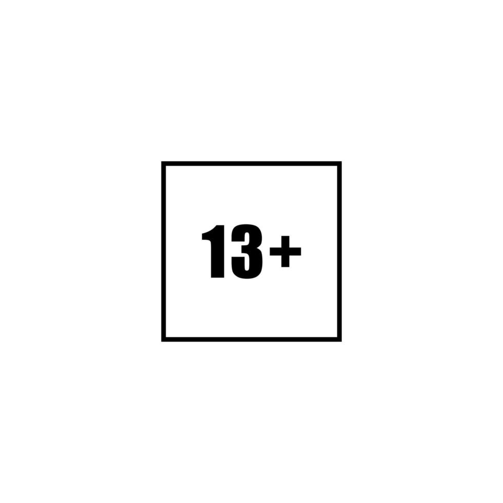 Sign of Adult Only Icon Symbol for Thirteen Plus or 13 Plus Age. Vector Illustration