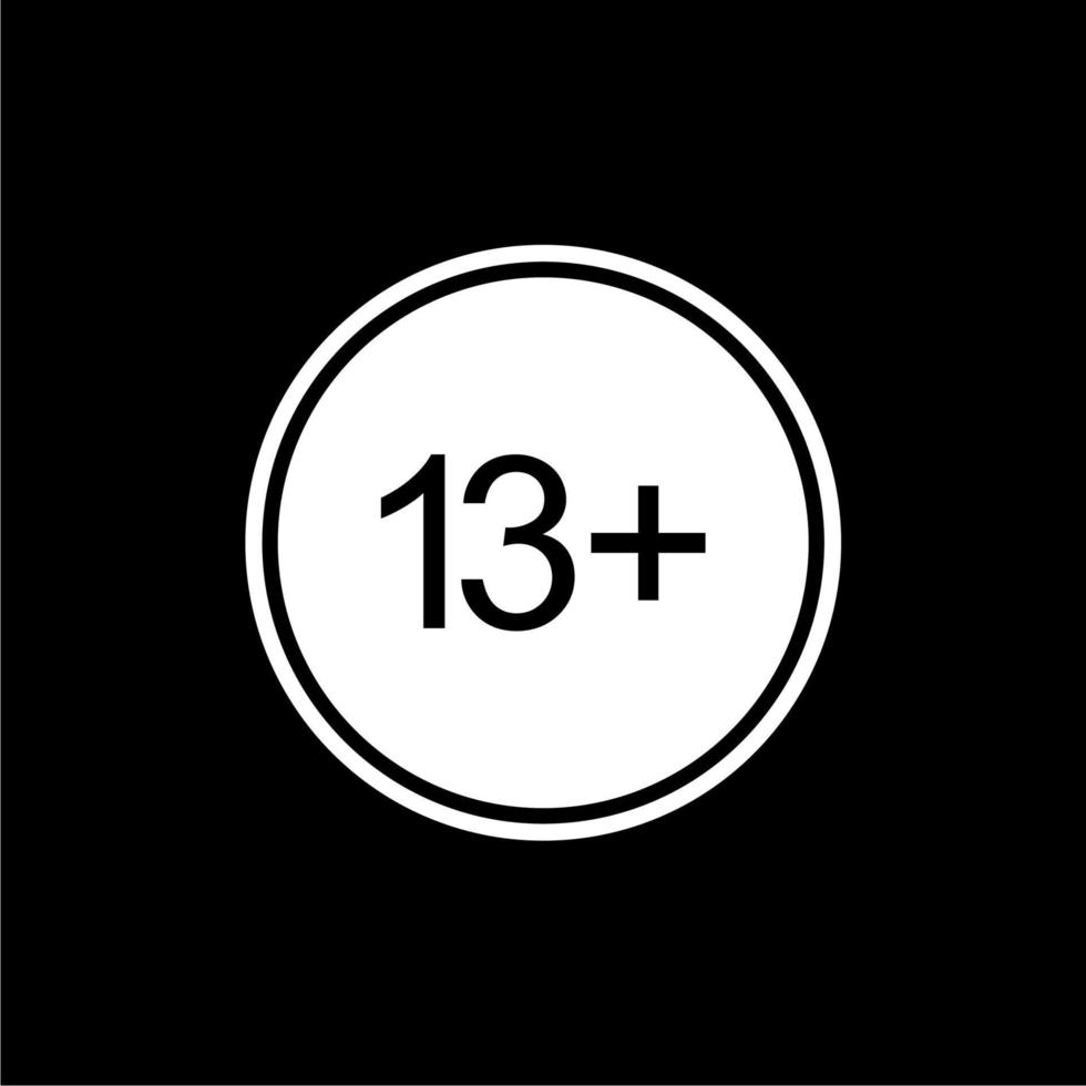 Sign of Adult Only Icon Symbol for Thirteen Plus or 13 Plus Age. Vector Illustration