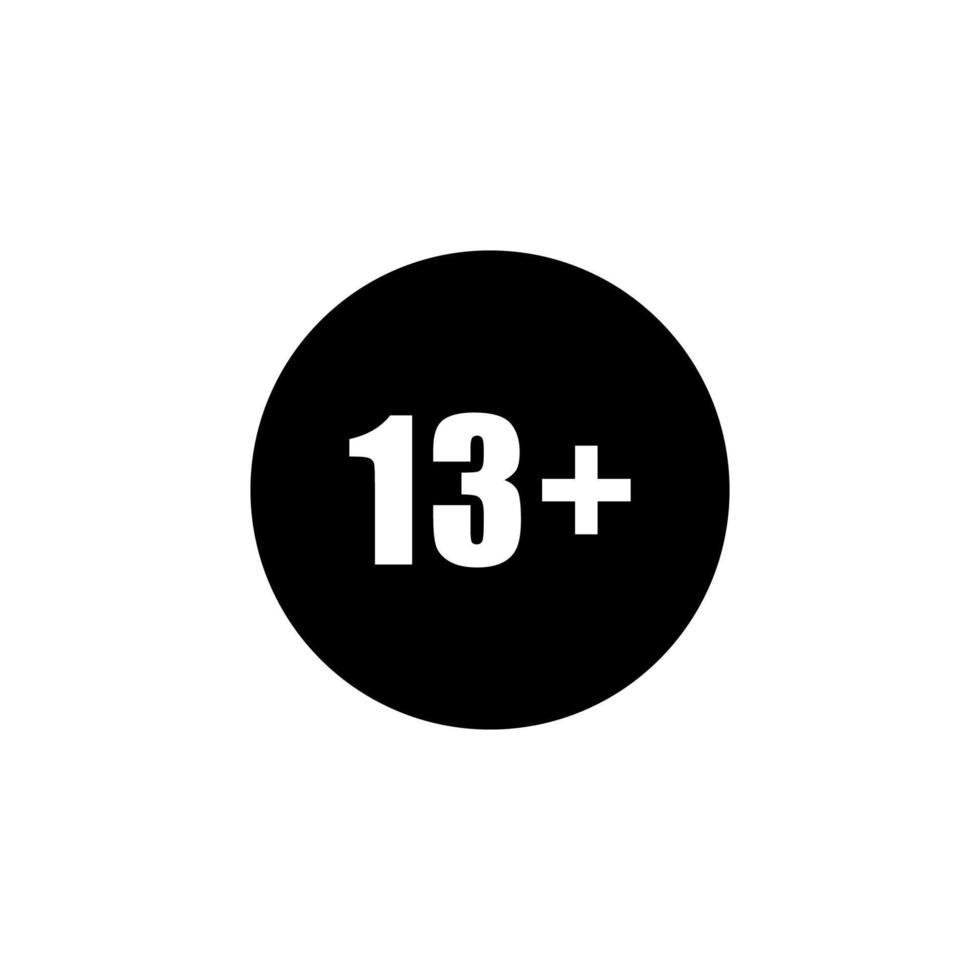 Sign of Adult Only Icon Symbol for Thirteen Plus or 13 Plus Age. Vector Illustration