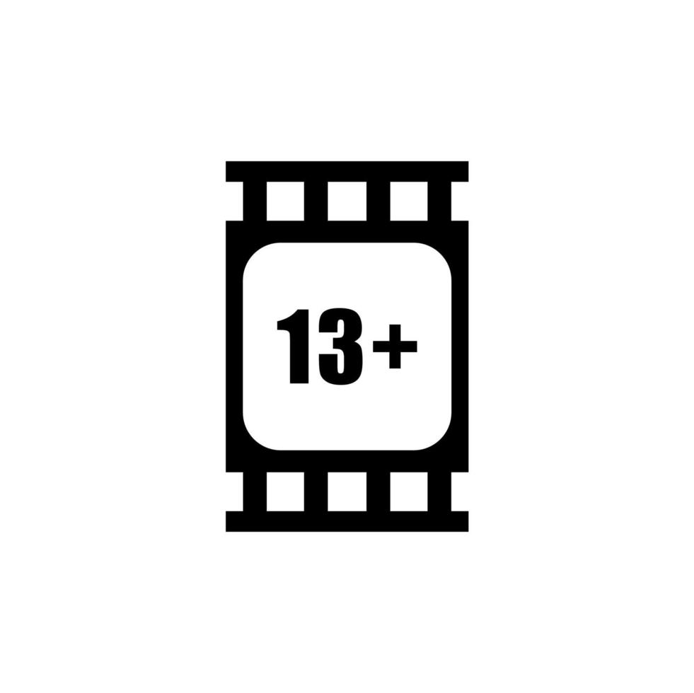 Sign of Adult Only for Thirteen Plus Age in the Filmstrip. Age Rating Movie Icon Symbol for Movie Poster, Banner, Backdrop, Apps, Website or Graphic Design Element. Vector Illustration