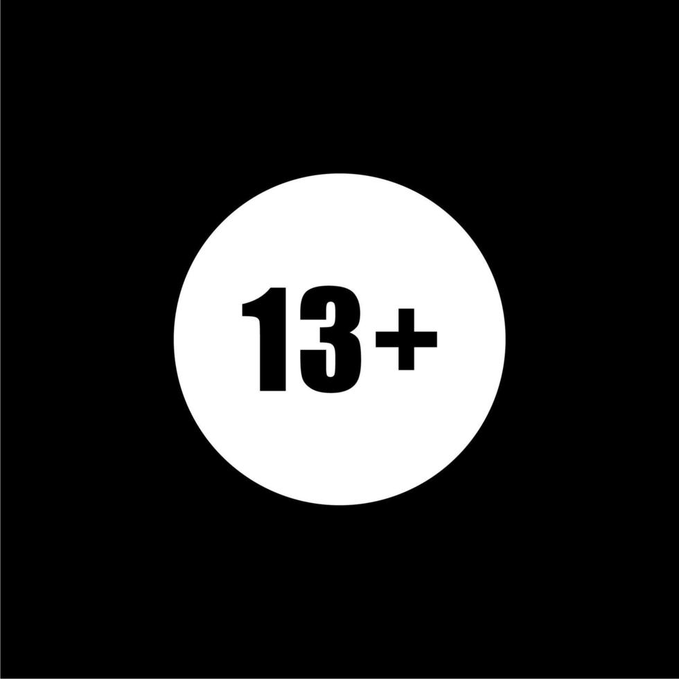 Sign of Adult Only Icon Symbol for Thirteen Plus or 13 Plus Age. Vector Illustration