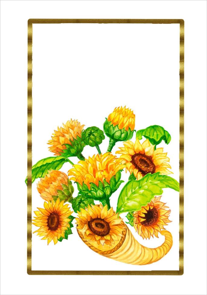 Abstract flower Trendy botanical  frame sunflower autumn  wall arts   wild floral  plants  leaf . vector