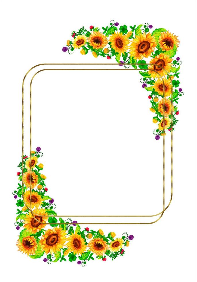 Abstract flower Trendy botanical  frame sunflower autumn  wall arts   wild floral  plants  leaf . vector