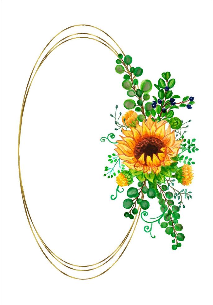 Abstract flower Trendy botanical  frame sunflower autumn  wall arts   wild floral  plants  leaf . vector