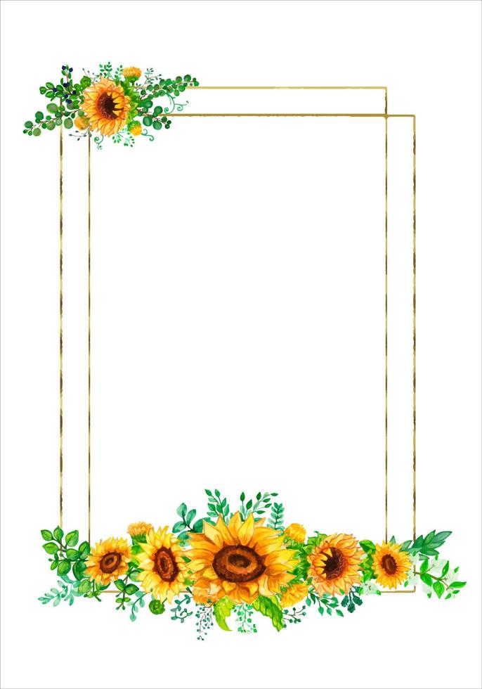 Abstract flower Trendy botanical  frame sunflower autumn  wall arts   wild floral  plants  leaf . vector