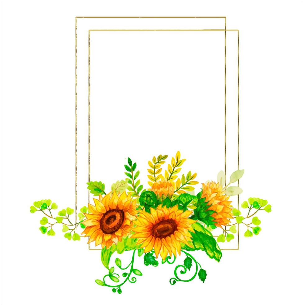 Abstract flower Trendy botanical  frame sunflower autumn  wall arts   wild floral  plants  leaf . vector