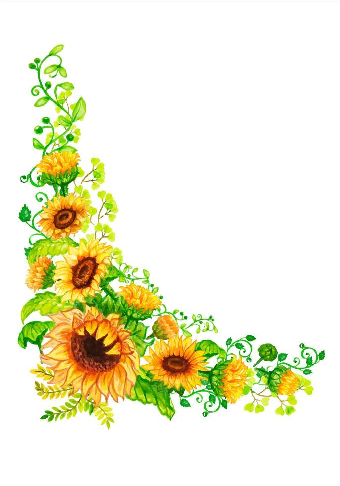 Abstract flower Trendy botanical  frame sunflower autumn  wall arts   wild floral  plants  leaf . vector
