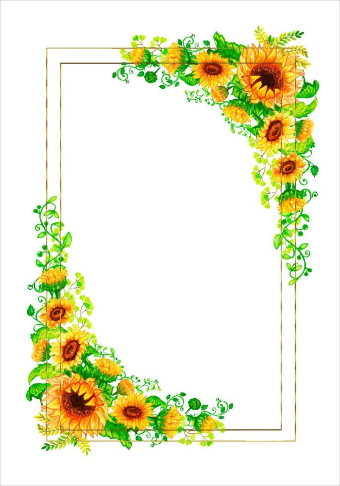 Abstract flower Trendy botanical  frame sunflower autumn  wall arts   wild floral  plants  leaf . vector