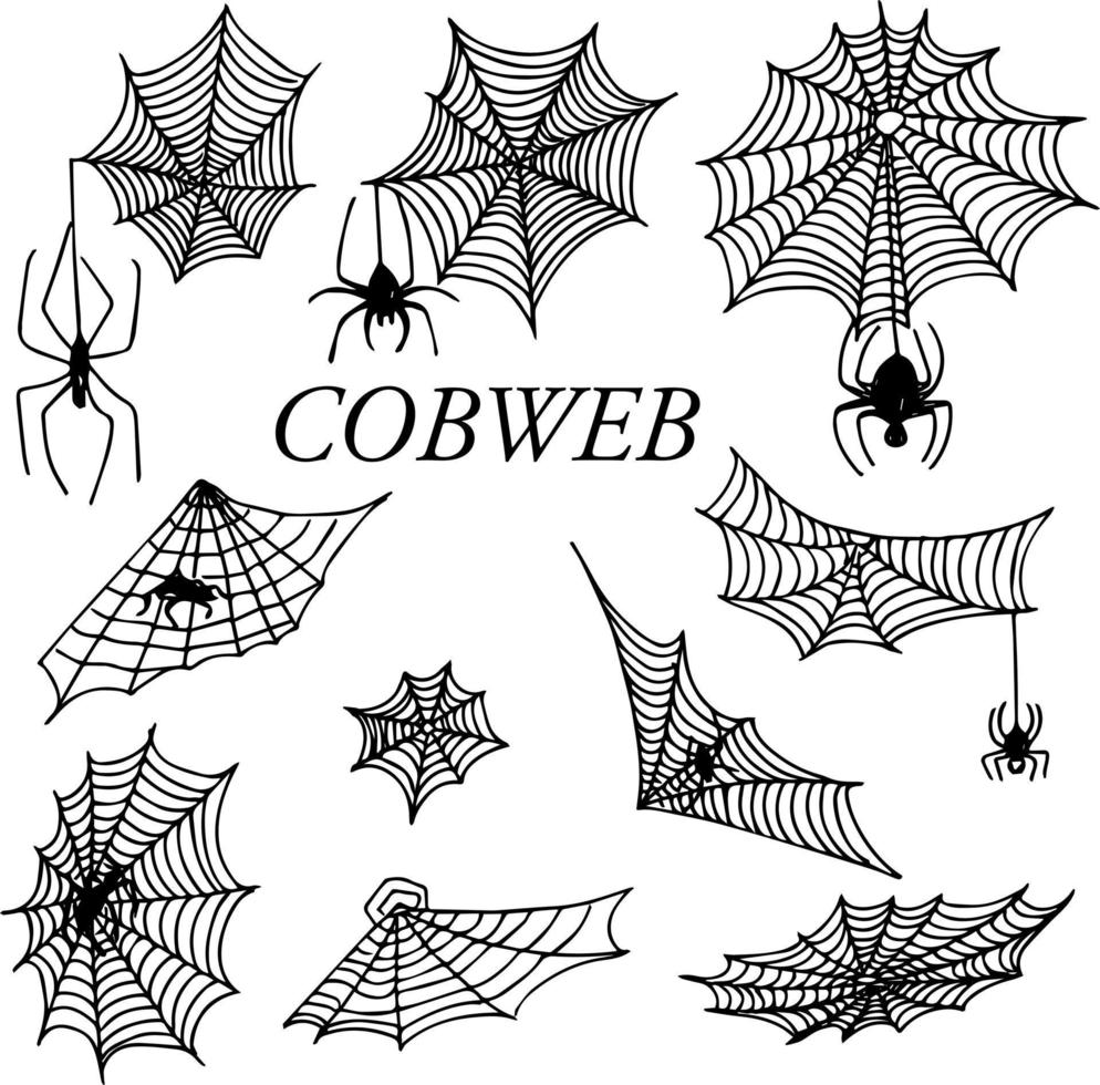 conjunto de telarañas vector ilustración de un conjunto de araña web.