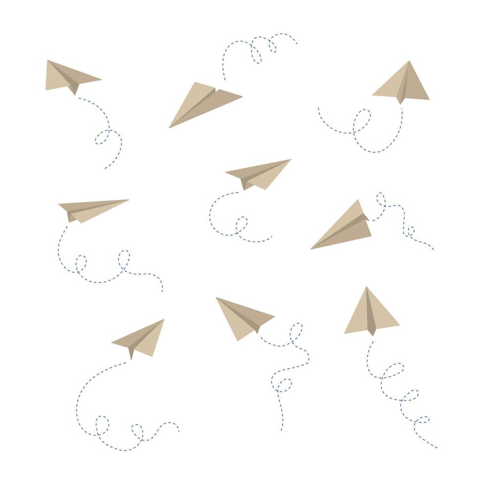 Vector paper airplane set. Icon symbol of travel and route. isolated on white background.