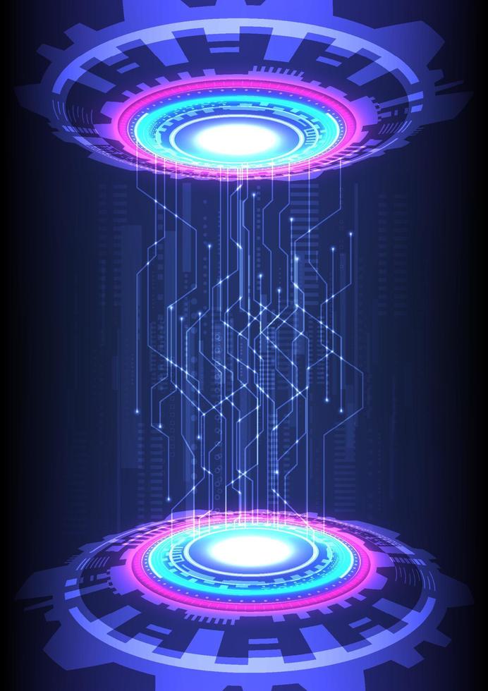 Abstract Background Hi Tech Circles pink and blue glow There is a circuit with a central glow point and an element. on a blue gradient background vector