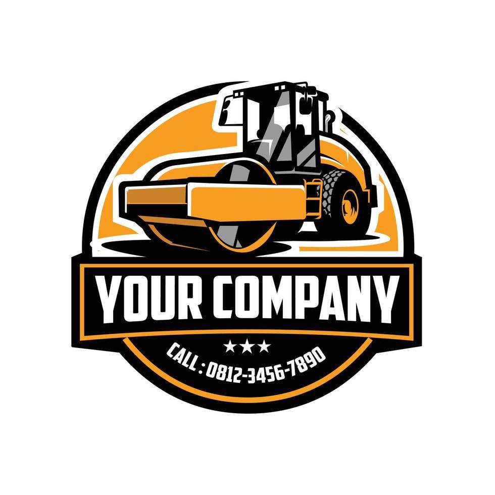Road Roller Drum Ride Asphalt Tractor Emblem Logo vector art isolated