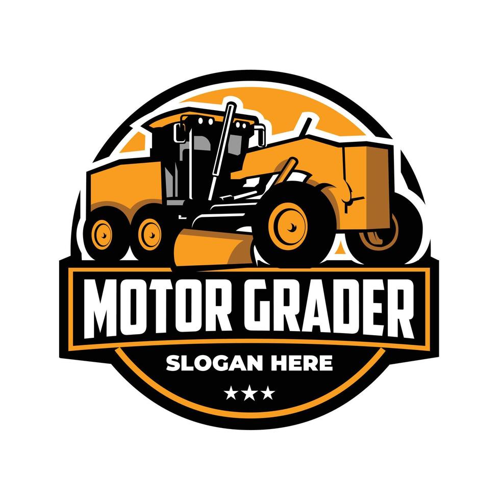 Motor grader emblem logo vector art. Best for road contruction machinery rental company industry