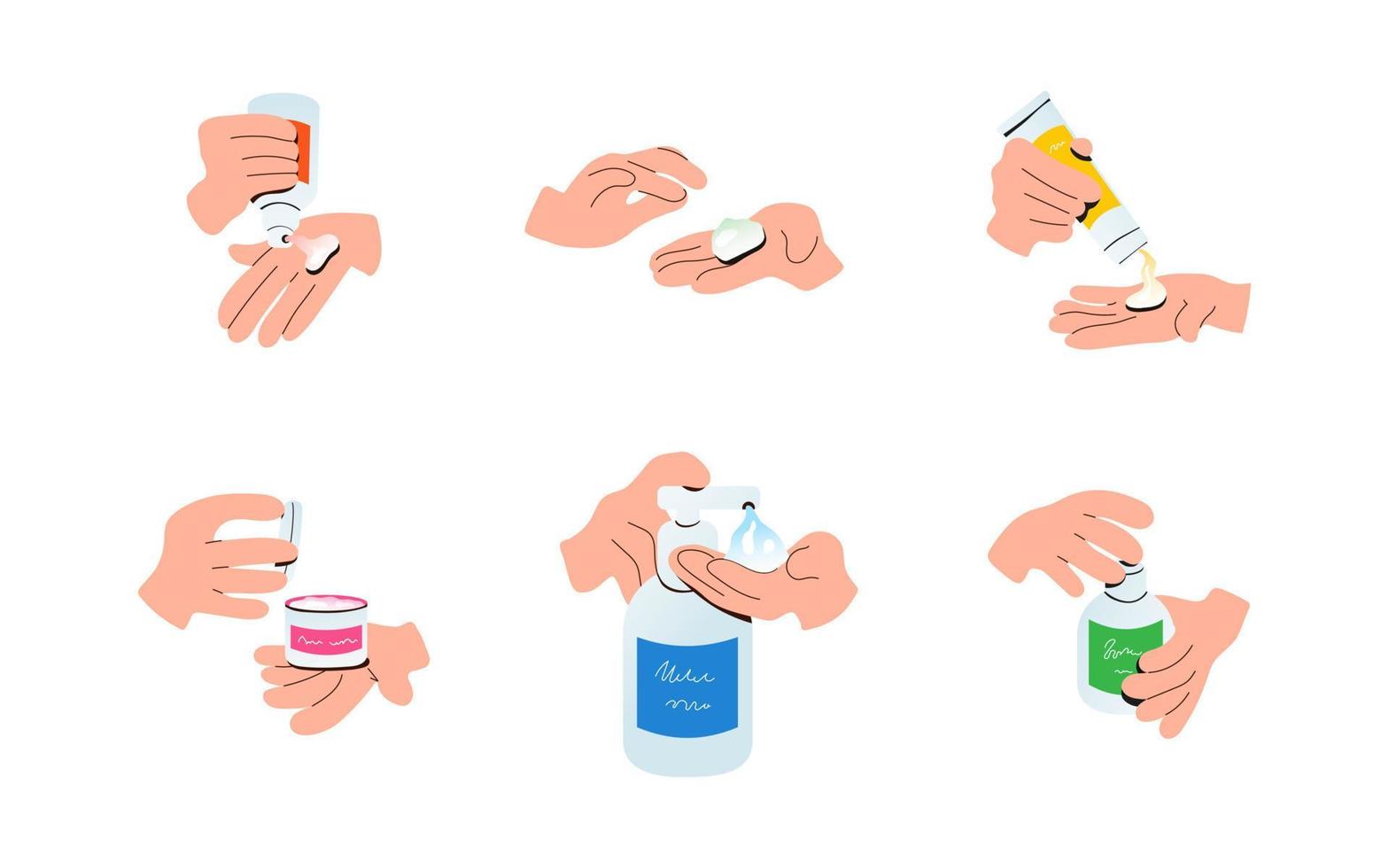 Hands apply cream from tube vector illustration