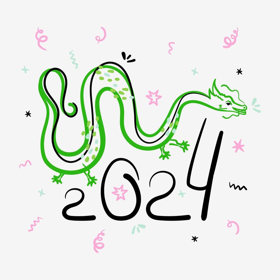 Doodle dragon 2024 year symbol vector illustration
